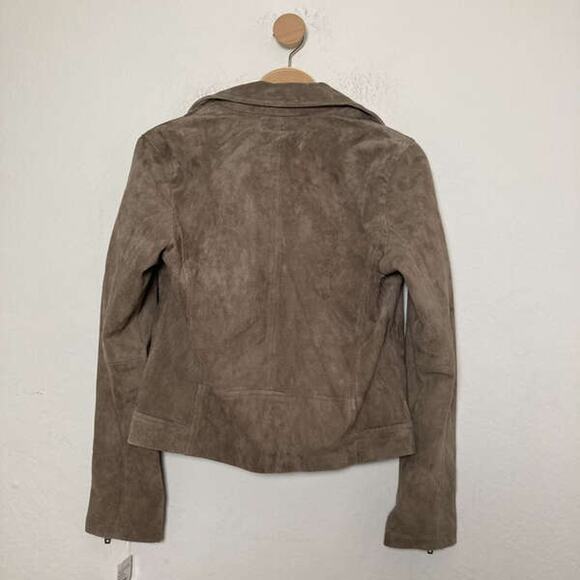 NEW BLANKNYC WOMENS TAUPE LEATHER LONG SLEEVE COLLARED HOODED MOTO JACKET SIZE S - Picture 3 of 9